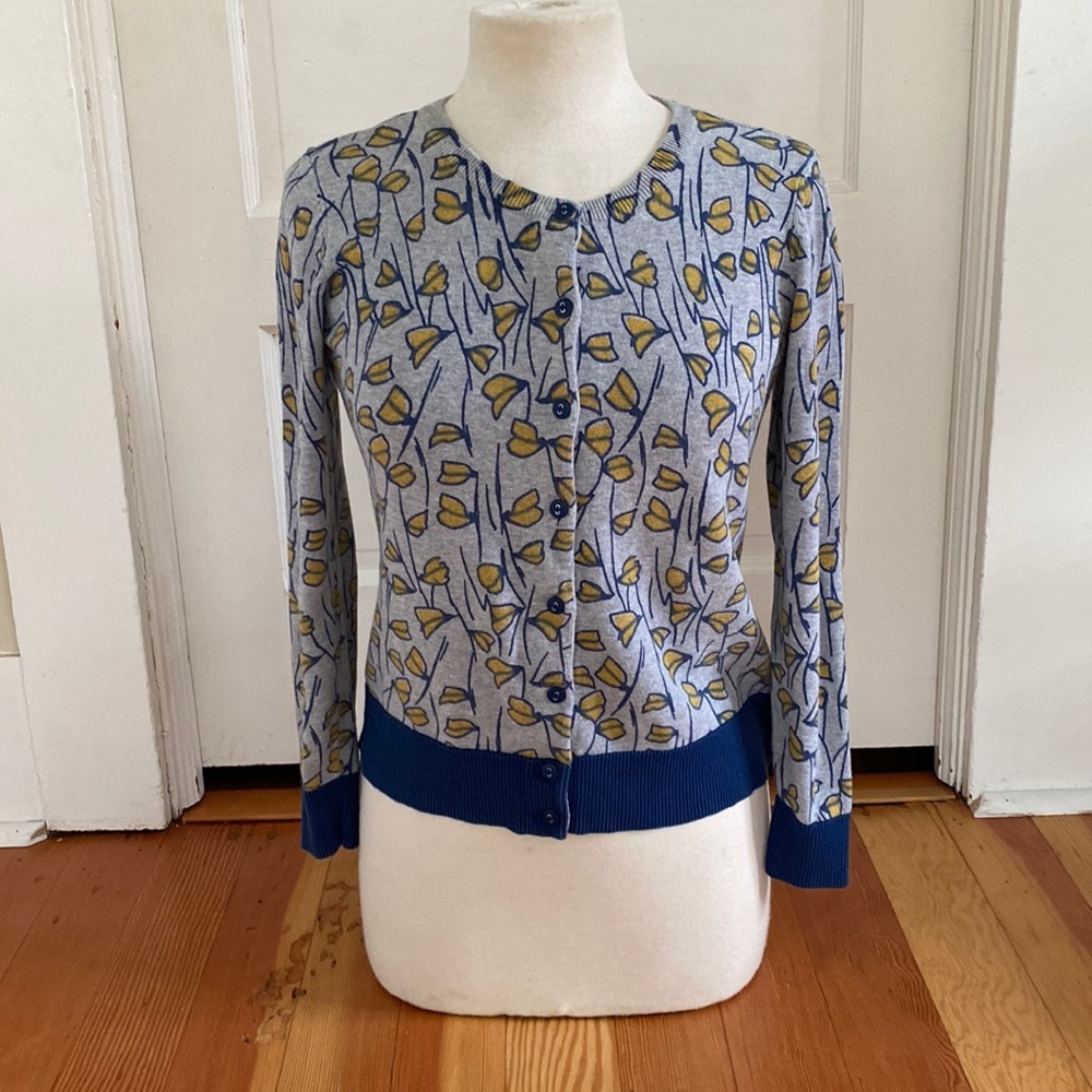 Hanna Andersson Grey Floral Cotton Caridigan XS‎